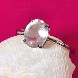 925 Sterling Silver Ring Sz 8.5 with Natural Rose Quartz Gemstone
